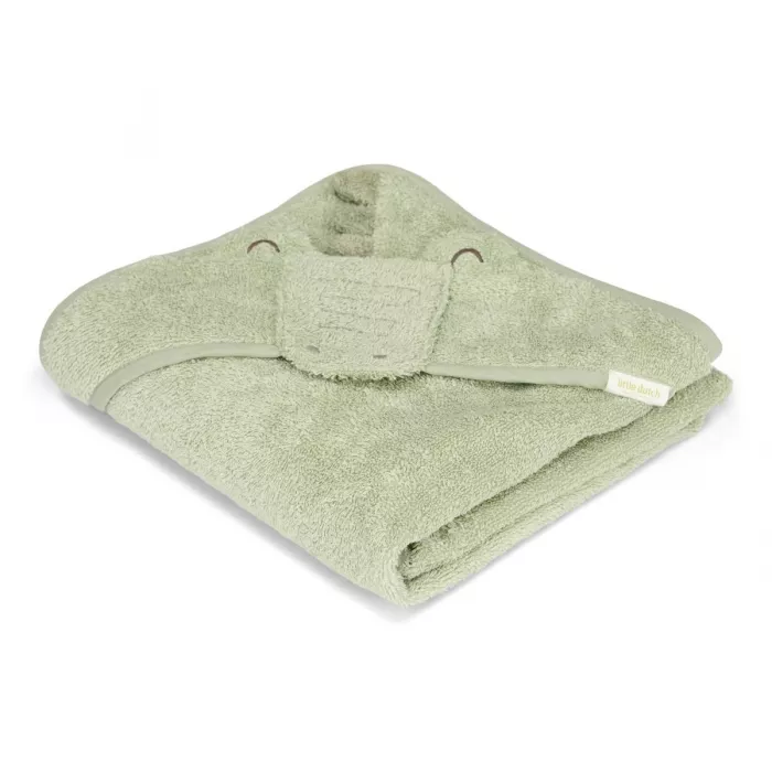 Prosop cu gluga din bumbac organic pentru bebelusi - 100 x 100 - Green Crocodil - Little Dutch