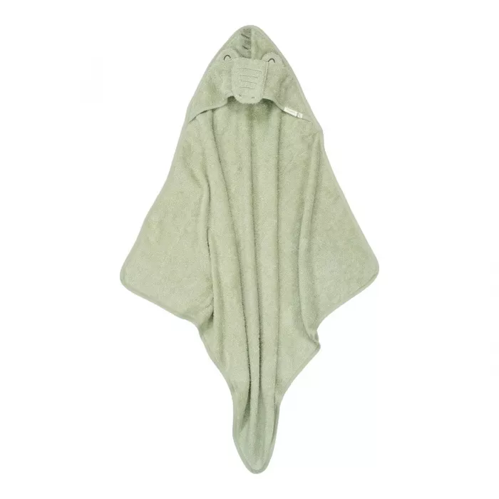 Prosop cu gluga din bumbac organic pentru bebelusi - 100 x 100 - Green Crocodil - Little Dutch