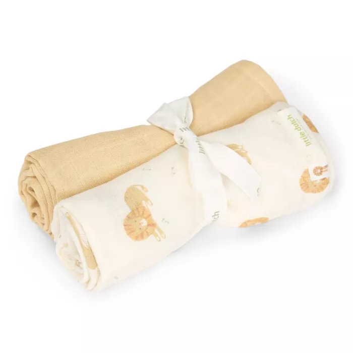 Muselina din bumbac organic - set 2 bucati -  Yellow /Leo Safari - Little Dutch