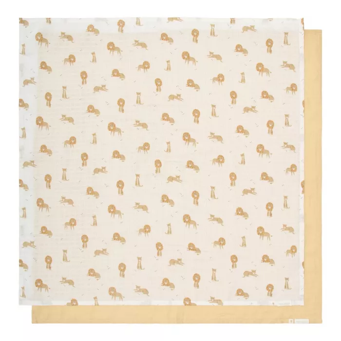 Muselina din bumbac organic - set 2 bucati -  Yellow /Leo Safari - Little Dutch