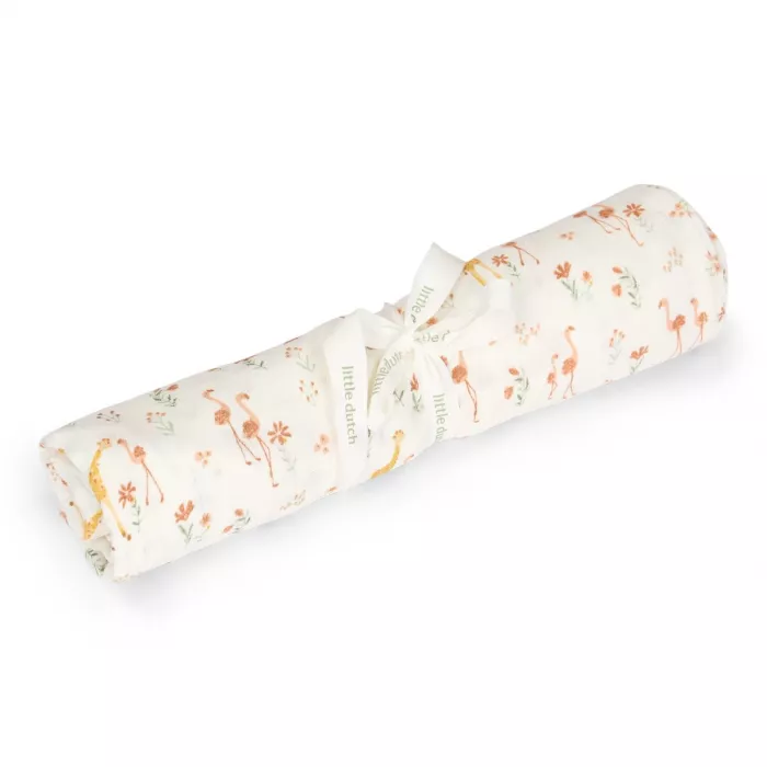 Muselina din bumbac organic - 120x120 cm - Blooming Safari - Little Dutch