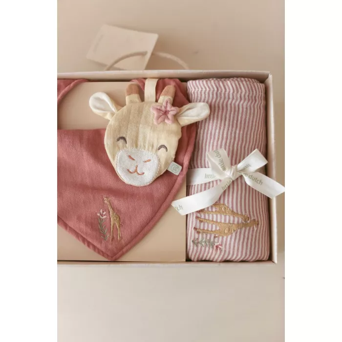 Set cadou din bumbac organic pentru bebelusi - Flamingo Roz - Little Dutch