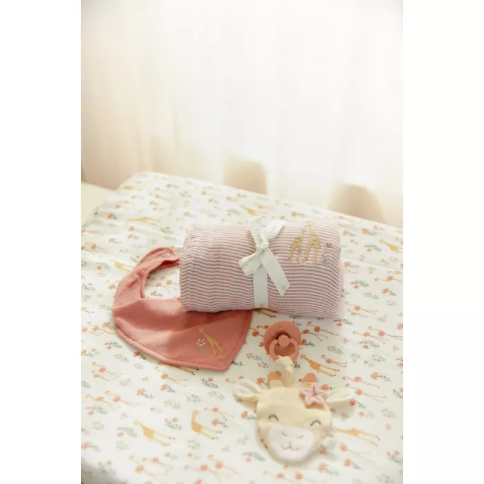 Set cadou din bumbac organic pentru bebelusi - Flamingo Roz - Little Dutch