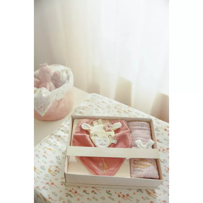 Set cadou din bumbac organic pentru bebelusi - Flamingo Roz - Little Dutch