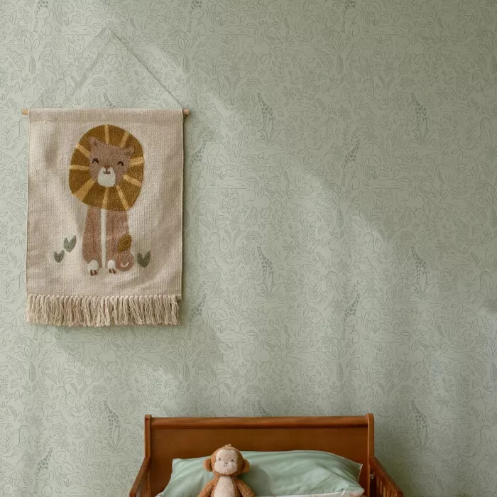 Tapetul Safari Dreams Sage – Atmosferă Calmă și Naturală pentru Camera Copilului