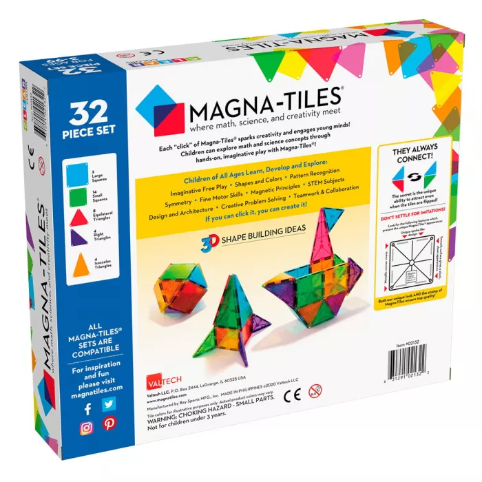 Set de constructie magnetic - Clear Colors - 32 piese - MAGNA-TILES