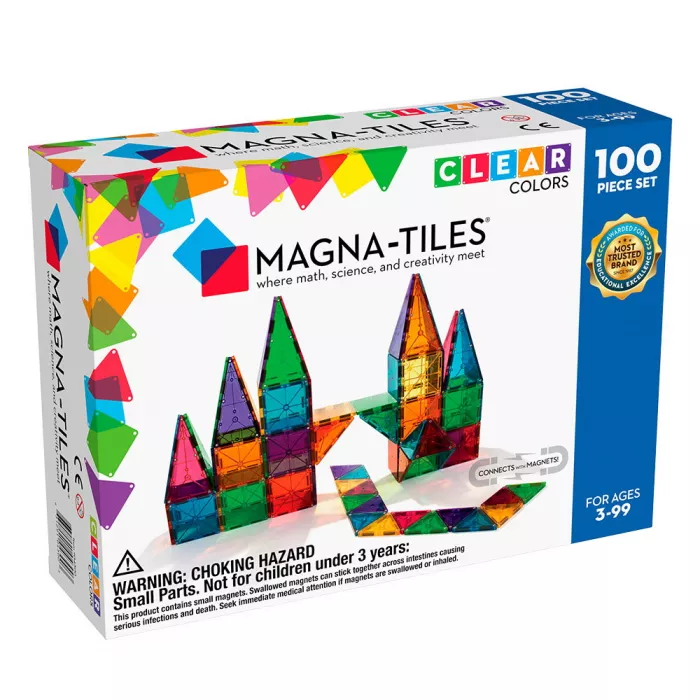 Set de constructie magnetic -Clear Colors - 100 piese - MAGNA-TILES