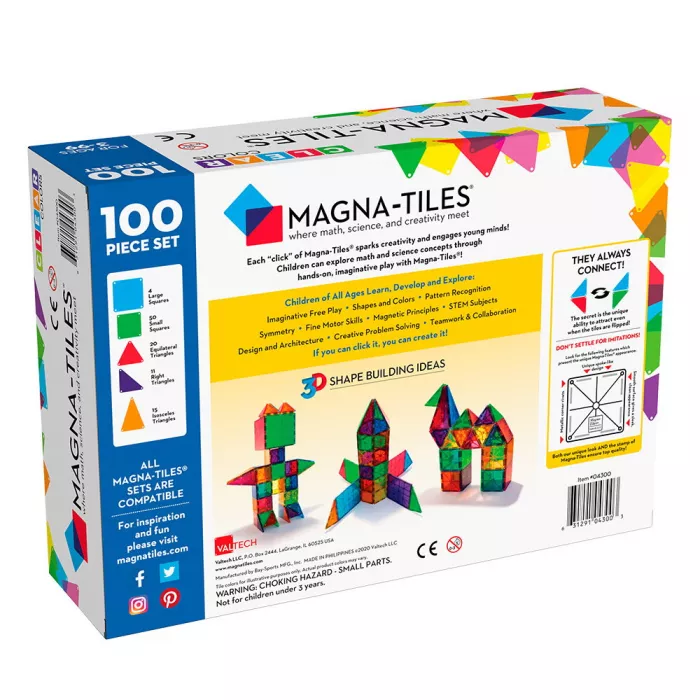 Set de constructie magnetic -Clear Colors - 100 piese - MAGNA-TILES