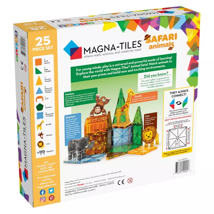 Set de constructie magnetic - SAFARI ANIMALS - 25 piese - MAGNA-TILES