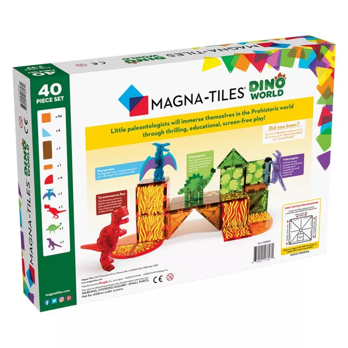 Set de constructie magnetic - DINO WORLD - 40 piese - MAGNA-TILES