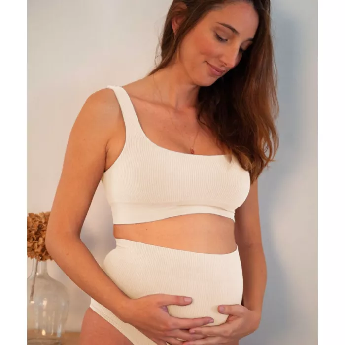 Chilot cu talie inalta fara cusaturi pentru sarcina si postpartum - High Waist Everyday - Ecru - Mama Hangs