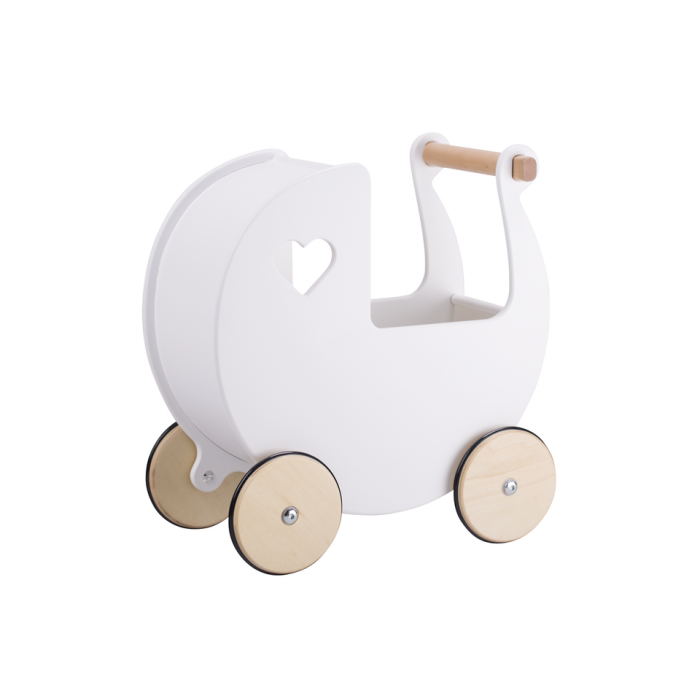 Carucior din lemn pentru papusi - alb - Moover Toys Carucior din lemn pentru papusi - alb - Moover Toys