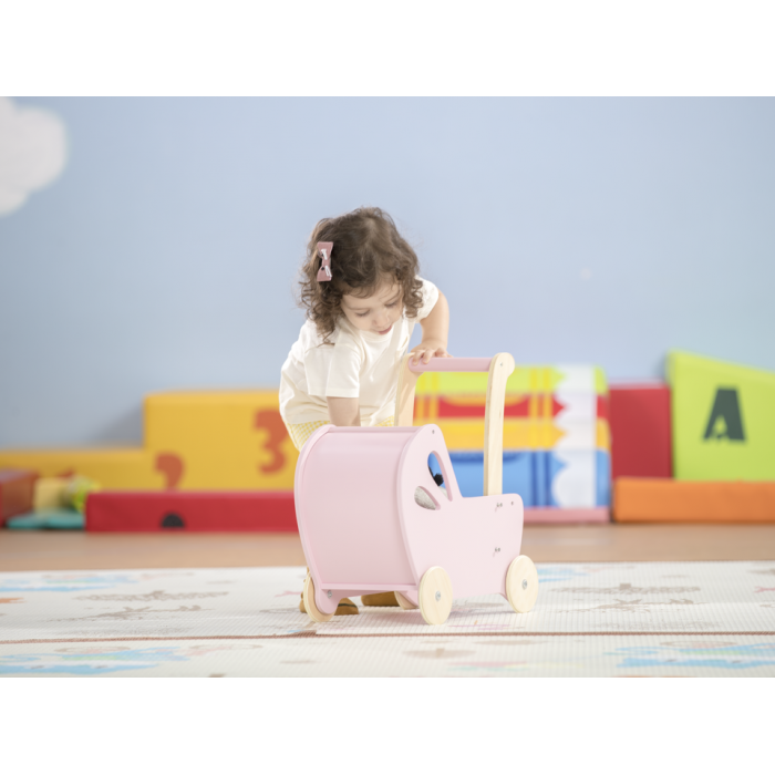 Carucior din lemn pentru papusi - roz - gama LINE - Moover Toys Carucior din lemn pentru papusi - roz - gama LINE - Moover Toys