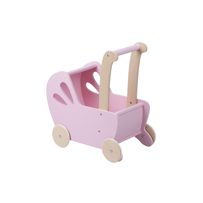 Carucior din lemn pentru papusi - roz - gama LINE - Moover Toys Carucior din lemn pentru papusi - roz - gama LINE - Moover Toys
