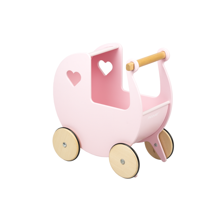 Carucior din lemn pentru papusi - roz - Moover Toys Carucior din lemn pentru papusi - roz - Moover Toys
