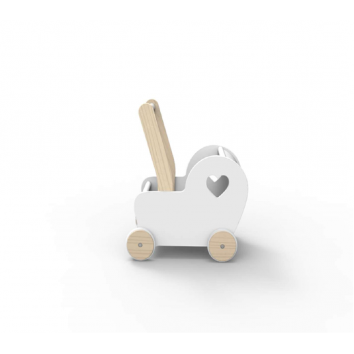 Carucior din lemn pentru papusi - alb - gama ESSENTIALS - Moover Toys Carucior din lemn pentru papusi - alb - gama ESSENTIALS - Moover Toys