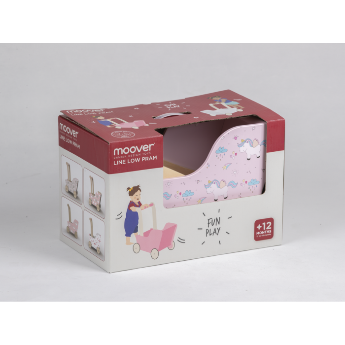 Carucior din lemn pentru papusi - unicorn roz - gama LINE - Moover Toys Carucior din lemn pentru papusi - unicorn roz - gama LINE - Moover Toys
