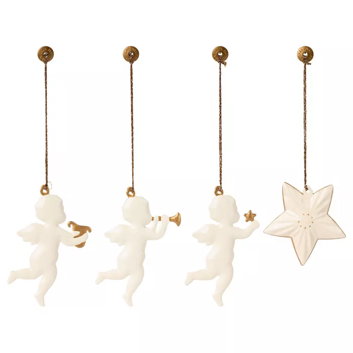 Accesorii pentru Craciun - Cutie cadou cu 4 ornamente metalice - Holy Night - Maileg