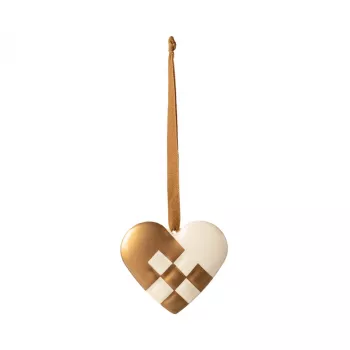 Accesorii pentru Craciun - Ornament metalic - Inima impletita - Gold - Maileg
