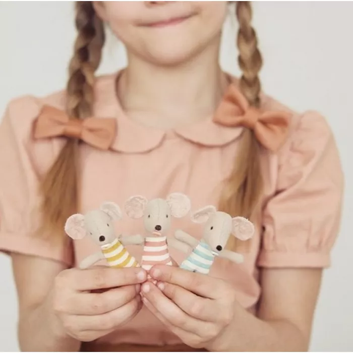 Jucarie textila - TRIPLETS IN MATCHBOX - BABY MICE - Maileg