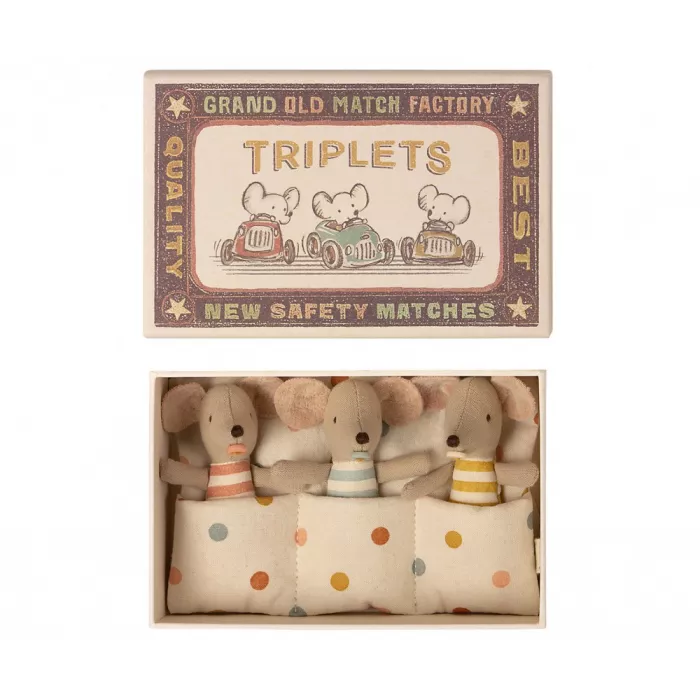 Jucarie textila - TRIPLETS IN MATCHBOX - BABY MICE - Maileg