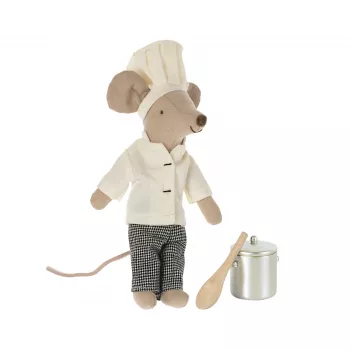 Miniaturi pentru casuta de papusi - CHEF MOUSE with soup pot and spoon - Big Brother - Maileg