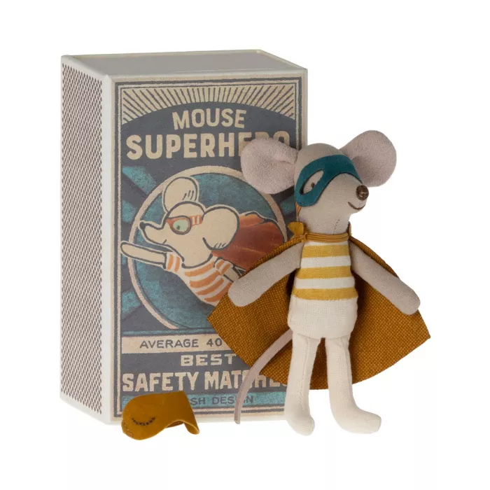 Jucarie textila - SUPER HERO MOUSE - LITTLE BROTHER IN MATCHBOX - Maileg