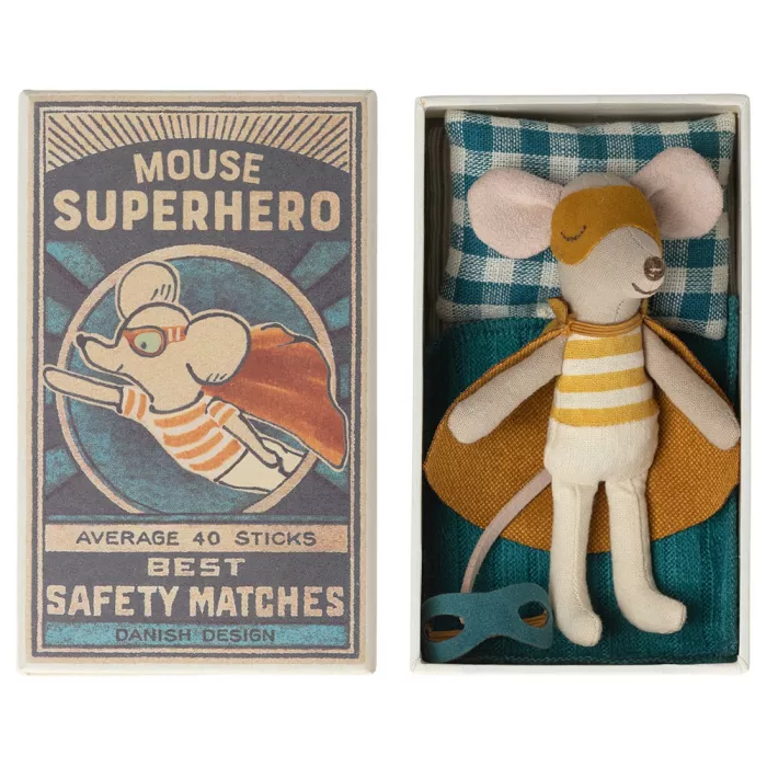 Jucarie textila - SUPER HERO MOUSE - LITTLE BROTHER IN MATCHBOX - Maileg