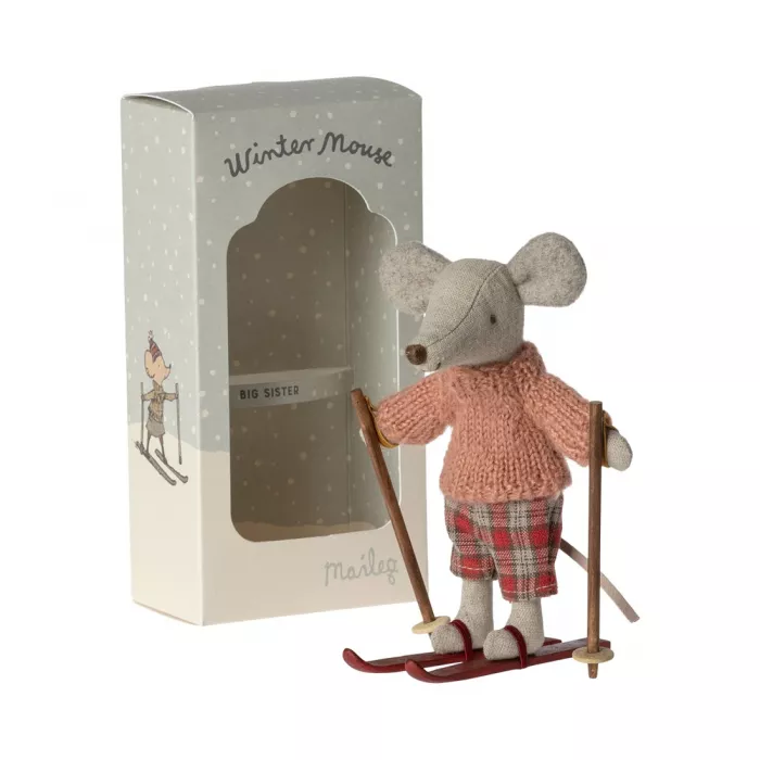 Jucarie textila - WINTER MOUSE WITH SKI SET - BIG SISTER - Maileg