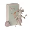 Jucarie textila - LITTLE SISTER - TOOTH FAIRY MOUSE IN A MATCHBOX - Pink - Maileg