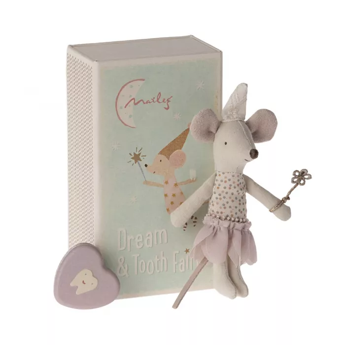 Jucarie textila - LITTLE SISTER - TOOTH FAIRY MOUSE IN A MATCHBOX - Pink - Maileg