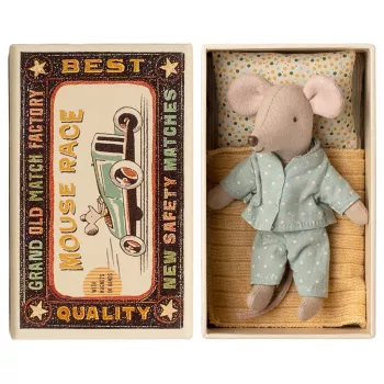 Jucarie textila -  LITTLE BROTHER - MOUSE IN MATCHBOX - Blue - Maileg