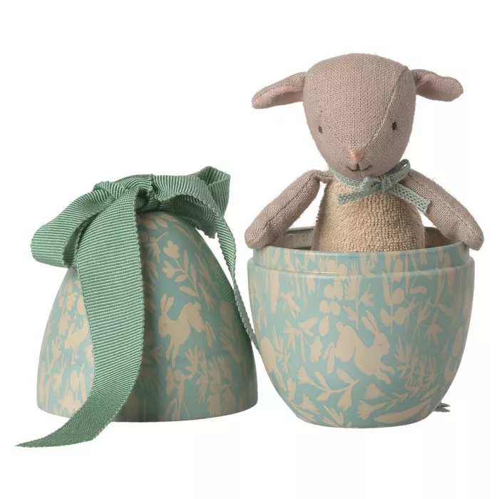 Ou metalic cadou cu mielusel de plus - Dusty Mint - Maileg