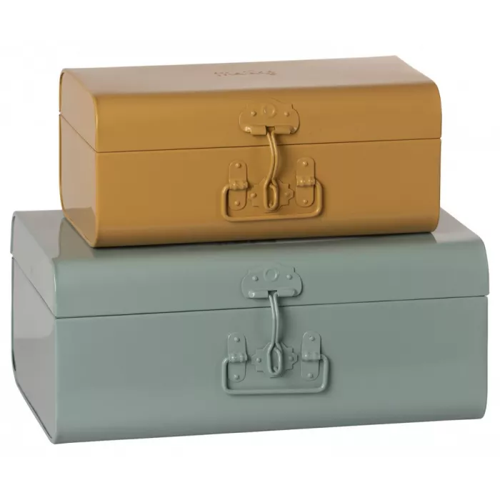 Set 2 valize decorative metalice - Albastru si ocru - Maileg