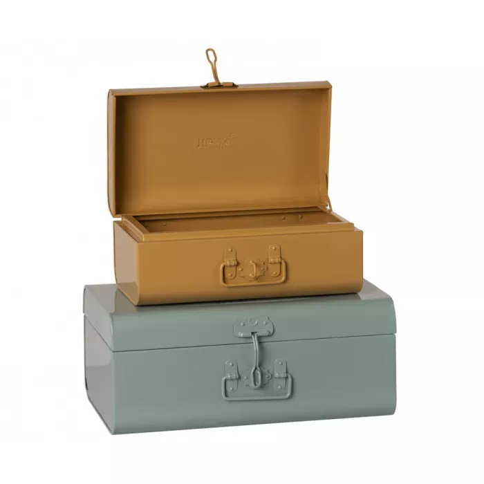Set 2 valize decorative metalice - Albastru si ocru - Maileg