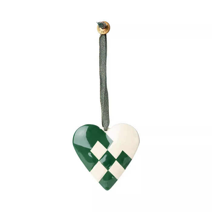 Accesorii pentru Craciun - Ornament metalic - Inima impletita - Dark Green - Maileg