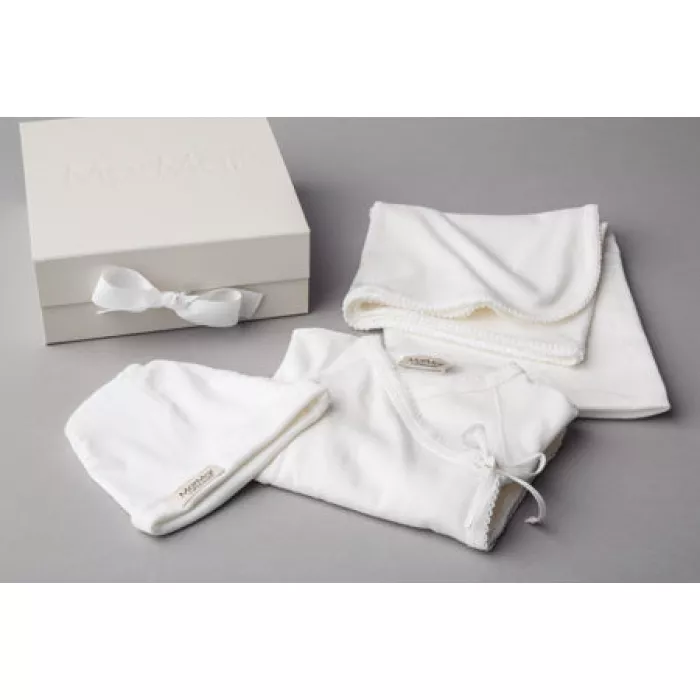 Cutie cadou cu hainute din bumbac organic si modal pentru nou-nascut - Gentle White - MarMar