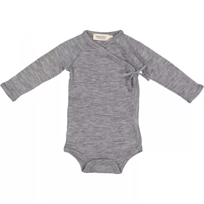 Body cu maneca lunga din lana merinos cu model rib - Belita - Grey Melange - MarMar