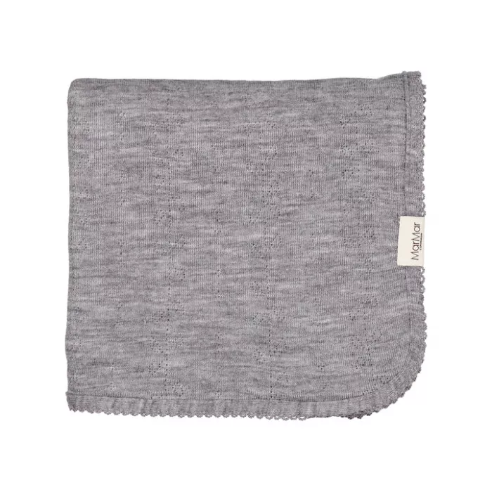 Patura din lana merino cu model pointelle pentru bebelusi - Alida - Grey Melange - MarMar