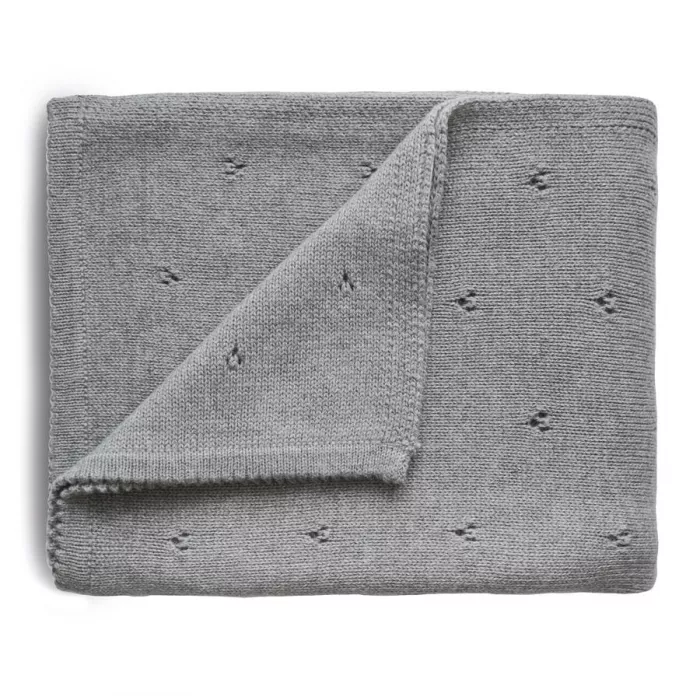 Patura tricotata din bumbac organic cu model pointelle - gri - Mushie