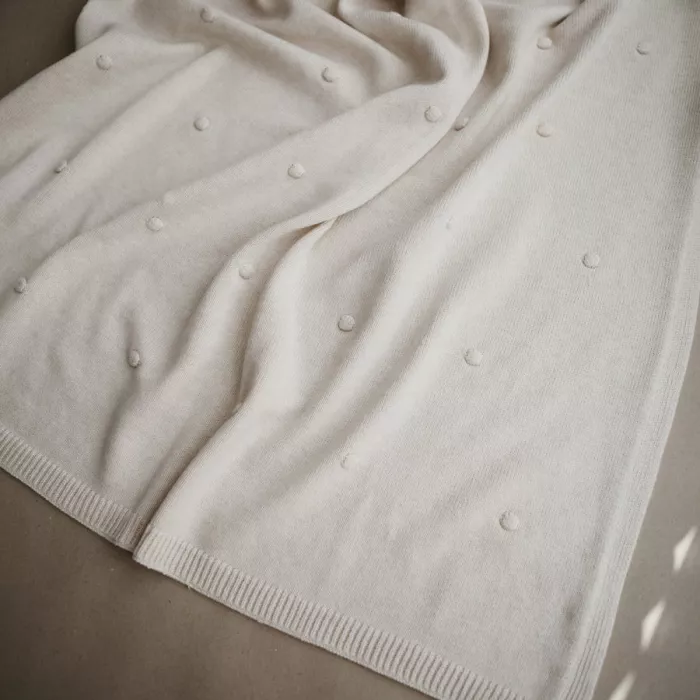 Patura tricotata din bumbac organic cu model in relief - Off White - Mushie