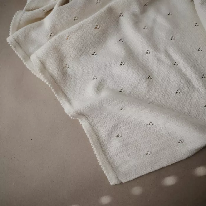 Patura tricotata din bumbac organic cu model pointelle - Crem - Mushie