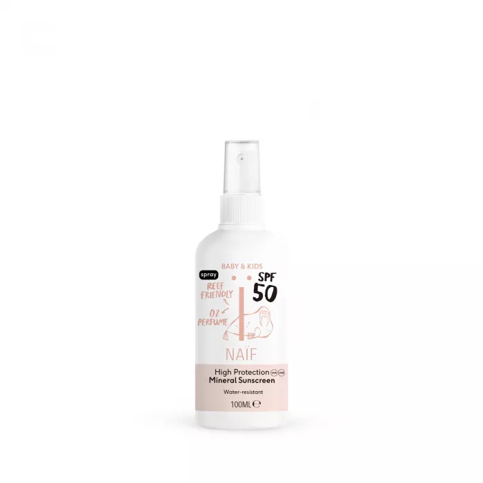 Spray cu protectie solara minerala SPF 50 fara parfum adaugat - Bebelusi si copii - 100 ml - Naïf