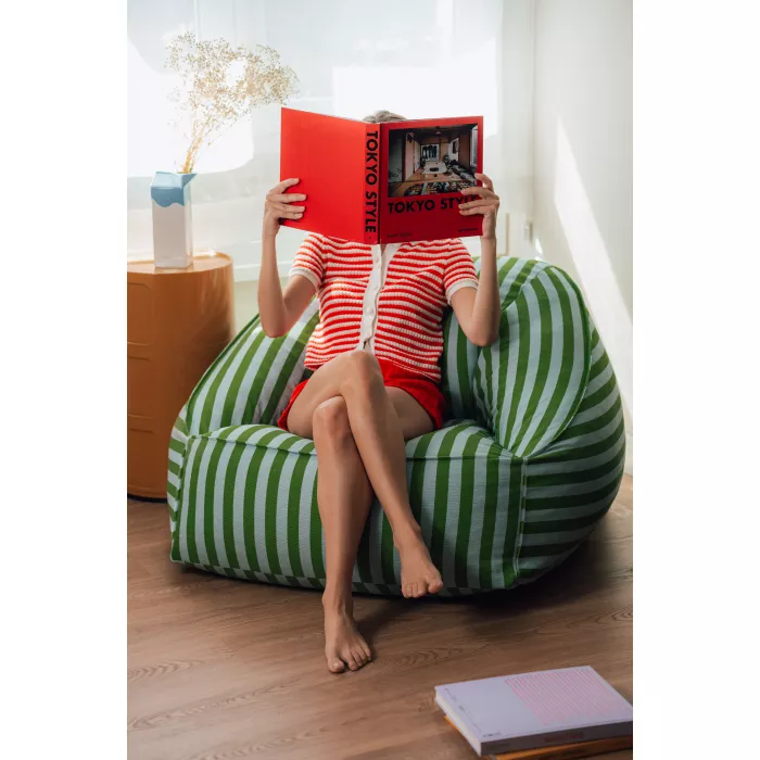 Fotoliu beanbag - ZIGGY - GREEN BLUE STRIPES - Nobodinoz