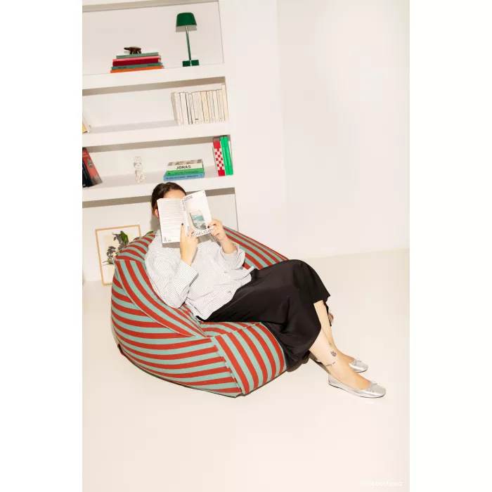 Fotoliu beanbag - ZIGGY - RED TEAL GREEN STRIPES - Nobodinoz