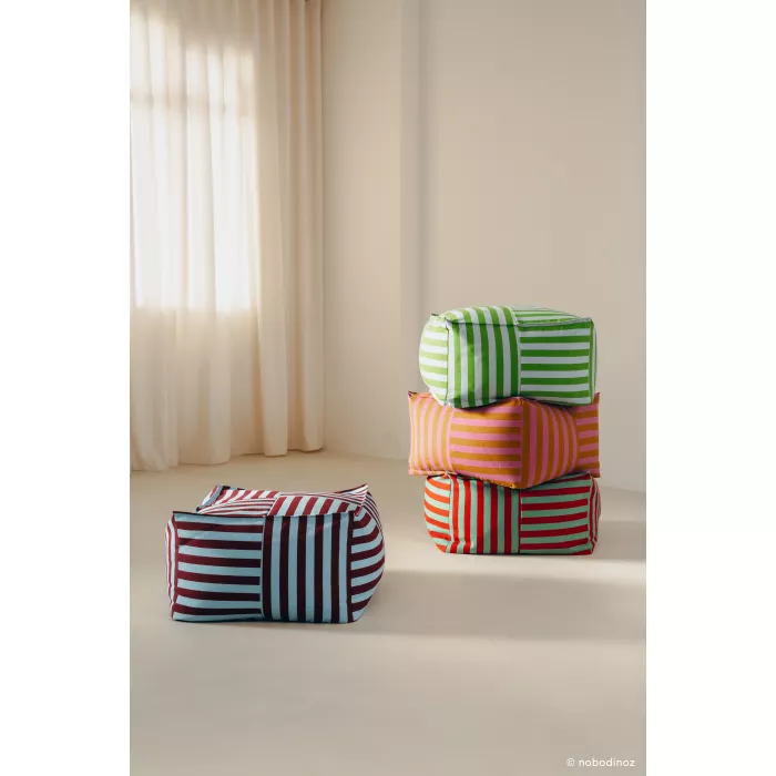 Taburet beanbag - OTTO - BURGUNDY BLUE STRIPES - Nobodinoz