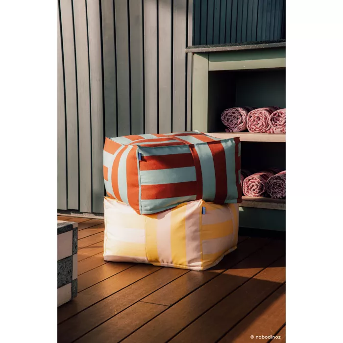 Taburet beanbag pentru exterior - OTTO - TOFFEE BLUE STRIPES - Nobodinoz