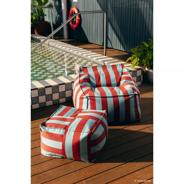 Taburet beanbag pentru exterior - OTTO - TOFFEE BLUE STRIPES - Nobodinoz