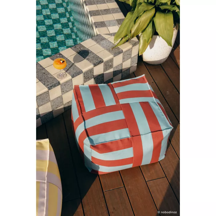 Taburet beanbag pentru exterior - OTTO - TOFFEE BLUE STRIPES - Nobodinoz