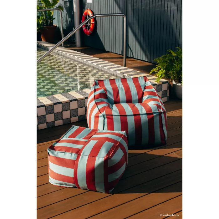 Fotoliu beanbag pentru exterior - LENNY - TOFFEE BLUE STRIPES - Nobodinoz